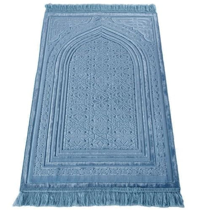 Modefa Luxury Velvet Prayer Rug with Prayer Beads | Soft Elegant Muslim Turkish Janamaz Sajada Carpet for Men and Women | Plain Solid Prayer Mat Ramadan Eid Gift - Najma (Najma Steel Blue) - color: Najma Steel Blue