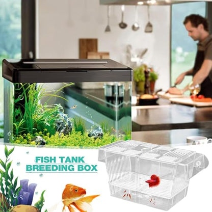 1/2 Fish Acclimation Box - Acrylic Hatchery Incubator Tank, Fish Breeder Box with 2 Suction Cups | Easily Install Breeding Isolation Box, Floating Breeding Box for Baby Fishes Shrimp Betta Guppy - size: Large