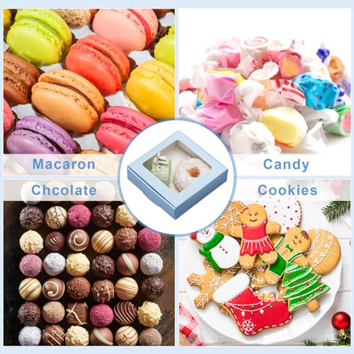 Zonon 30 Pcs Kraft Paper Boxes with Window 4.13 x 4.13 x 1.18 Inch Candy Packaging, Small Gift Boxes, Soap holder, Mini Treat Packaging for Bakery Chocolate Jewelry Display (Blue) - color: Blue