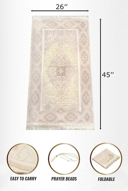 ihvan online Muslim Prayer Rug with 99 Beads Tasbih, Soft Chenille Sajadah, Lightweight & Foldable Janamaz, Portable Travel Prayer Mat, Islamic Gift for Eid, Ramadan, Hajj & Umrah, Pale Pink - color: Pale Pink