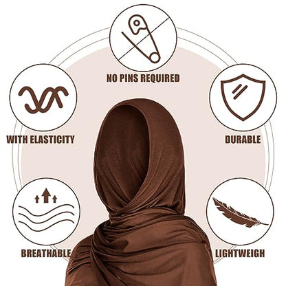 Vabean 4 Pcs Instant Hijab for Women Jersey Hijabs Pinless Ramadan Islamic Muslim Head Wraps Premium Head Scarf Shawl turban - color: Coffee, Navy Blue, Black, Gray