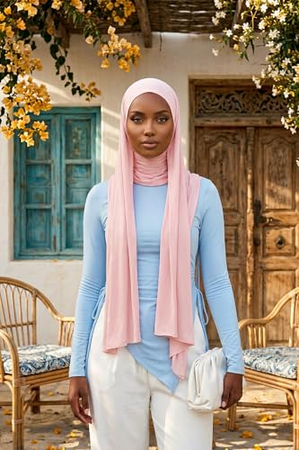 Aisha's Design Neck-Covering Practical Jersey Hijab with Built-In Ninja Bonnet - color: Powder