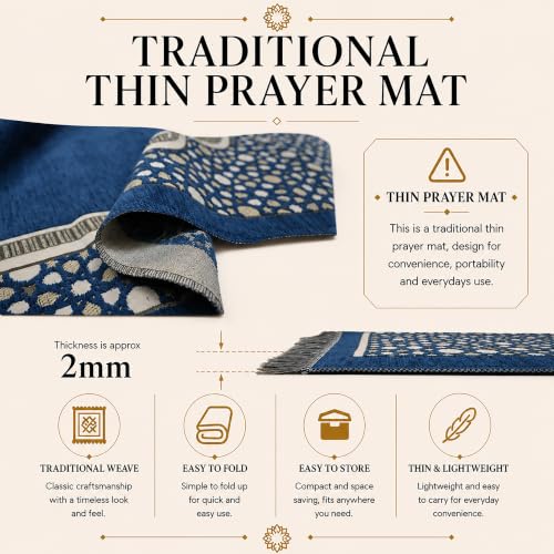 Muslim Thin Chenille Islamic Prayer Mat - Selcuk Star 3 Person (Navy Blue) - color: Navy Blue
