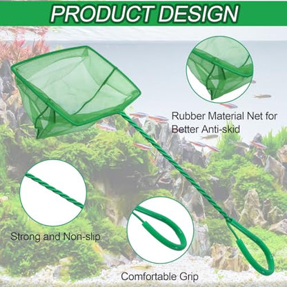 Aquarium Fish Net, 4 Pack, 4 Sizes (3in, 4in, 5in, 6in) | Quick Catch, Mesh Nylon, Square Fish Nets, With Handle