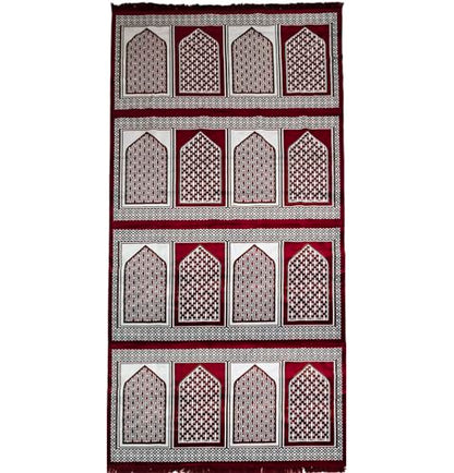 Modefa Turkish Islamic Prayer Rug - Large Gathering & Group Praying Carpet - Wide Plush Velvet Praying Mat - Multi Person Muslim Janamaz Sajada for Family - 16 Person (Geometric Red)
