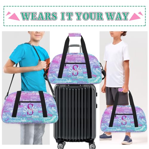 Custom Dance Sleepover Bag for Girls, Light Blue Purple Glitters Bling | Personalized Duffle Bag Overnight Ballet Bag Toddler Ballet Bag Gym Duffle Bag for Travel Weekend - color: Color 21