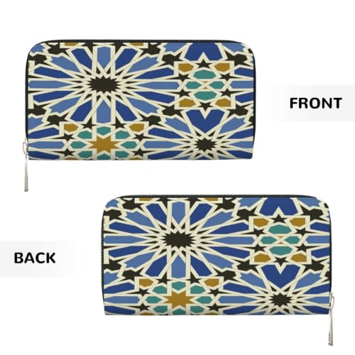Geometric Islamic Art PU Leather Long Wallet for Women Men, Zipper Clutch Wallet RFID Card Holder Organizer - color: Geometric Islamic Art