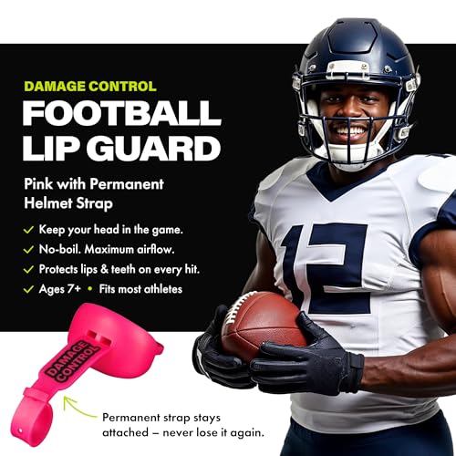 DAMAGE CONTROL Pacifier Football Mouth Guard – Permanent Strap – Hot Pink | Youth Football Mouthpiece, No Boiling, Breathable Design, Protects Lips & Teeth, Works with Braces - color: Hot Pink
