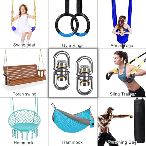 SELEWARE Heavy Duty Bearing Swing Swivel, 360° Rotation Hanging Accessory | Quiet Smooth Rotation, Supports Up to 1200LB, 2 Pack, Durable Design for Swings, Hammocks, Tire Swings and Heavy Bags - color: Swivel Only, 2 Pack