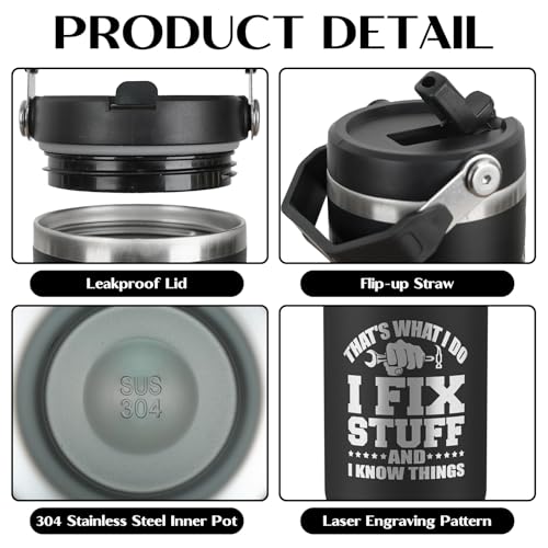 Funny Gifts For Men - That's What I Do I Fix Stuff and I Know Things Cup - 30oz Insulated Tumbler with Handle - Cool Fathers Day,Birthday Gifts for Grandpa,Husband,Uncle - color: Black-fix03