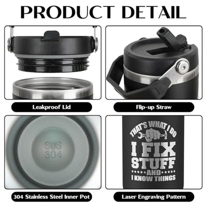 Funny Gifts For Men - That's What I Do I Fix Stuff and I Know Things Cup - 30oz Insulated Tumbler with Handle - Cool Fathers Day,Birthday Gifts for Grandpa,Husband,Uncle - color: Black-fix03