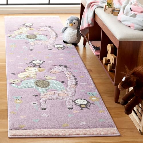 SAFAVIEH Carousel Kids Collection Runner Rug - 2' x 8', Purple, Animal Design, Easy Care & Non-Shedding, Ideal for High Traffic Areas for Boys & Girls in Playroom, Nursery (CRK120V-28) - color: Purple, size: 2' x 8' (Runner)