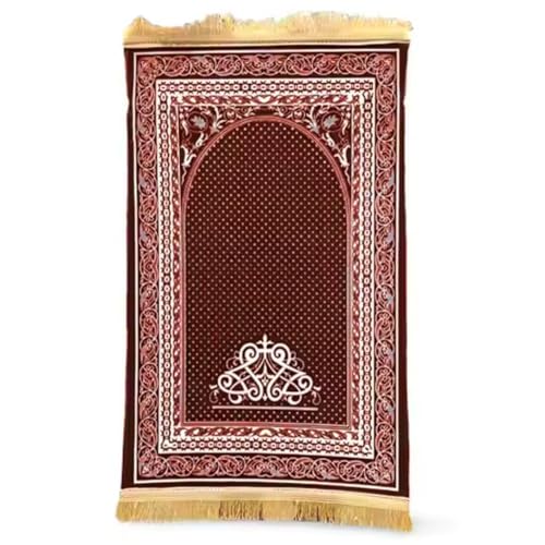 Muslim Prayer Rug Islamic Prayer Mat with Tassels Worship Floor Carpet for Islamic Muslim Ramadan Church Accessories - color: Red