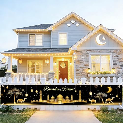 BlissYard Ramadan Kareem Banner 118×19.68 inch Islamic Holiday Decoration Backdrop for Home Outdoor Fence Wall Porch Mosque Event Setup Evening Gathering and Cultural Photo Display