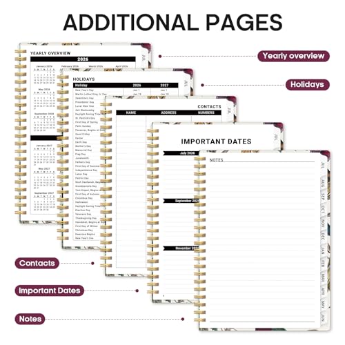Planner 2026–2027, Academic Monthly Weekly Spiral Calendar, July 2026 – June 2027, Hardcover Agenda Notebook with Tabs, 6.3" x 8.5", Perfect for Students, Teachers, School & Daily Planning - Vineyard Birds - color: K-Vineyard Birds, size: (6.3"x8.5")a5