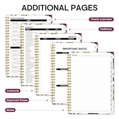 Planner 2026–2027, Academic Monthly Weekly Spiral Calendar, July 2026 – June 2027, Hardcover Agenda Notebook with Tabs, 6.3" x 8.5", Perfect for Students, Teachers, School & Daily Planning - Vineyard Birds - color: K-Vineyard Birds, size: (6.3"x8.5")a5