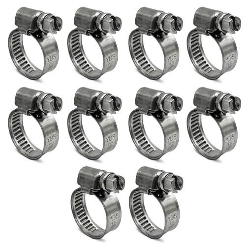 10 Pack SAE Size 5 Stainless Steel Hose Clamps, German Style Embossed Worm Gear Clamp, Adjustable 1/2 to 3/4 inch (12-20mm) for Automotive Fuel Vacuum Line - size: 1/2 to 3/4 inch (10 Pack)