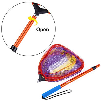 Kids Fishing Net - Telescoping Bait, Minnow, and Butterfly Net With 11.4" Depth, Handle Extends to 30" for Easy Catch and Release - color: Orange-1pack