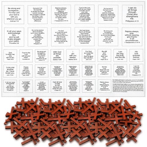 Fanfanwin 38 Sets Prayer Quilt Squares with Crosses, Scripture, Brown - color: Red, style: Scripture