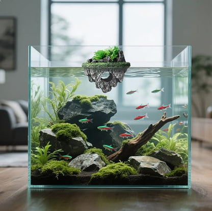 Floating Aquarium Décor, Fish Tank Decorations, Natural Rock Design with Mini Caves, Fun Resting Spot for Betta, Guppies, Goldfish and Small Pets