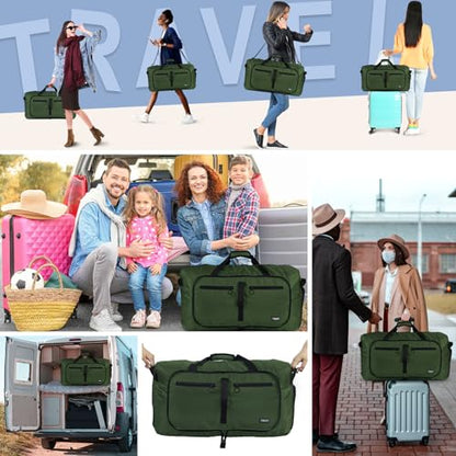 Fmeida 65L Duffle Bag with Shoes Compartment, Foldable Travel Duffel Bags for Men Women, Large Packable Travel Bag Water Repellent & Tear Resistant (Green) - color: Glossy Green