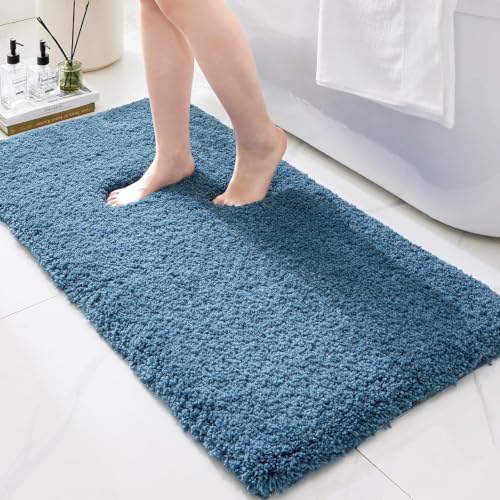 Bathroom Rugs Non Slip Washable 70x24, Ultra Thick Soft Microfiber Absorbent Bath Mats, High Density Foam Latex Non Slip Backing Bath Rugs, Fluffy Floor Carpet for Tub&Shower, Blue - color: Blue, size: 70" X 24"(Bathroom Rug)