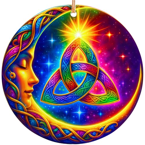 Velyra Christmas Ornament 2026 – Celtic Moon Ornament, Mystical Triquetra Knot Ceramic Christmas Tree Decoration, Colorful Celestial Holiday Keepsake Gift for Women, Friends, Pagan & Celtic Lovers