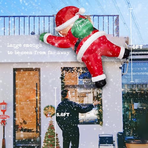 6FT Christmas Inflatables Outdoor Decorations Joy Hanging Santa Claus Gift Bag, Bright LED Lights Blow Up Giant Christmas Decor for Indoor Yard Outside Party Lawn Wall Porch Holiday - style: 6FT Hanging Joy Santa