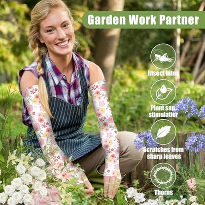 Bebila Gardening Sleeves for Women Farm UV Sun Protection Anti-Scratch Cooling Sleeves with Thumb Hole Arms Cover Outdoors - color: Pink Flowers