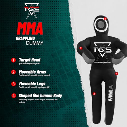 MMA Grappling Dummy Brazilian JIU Jitsu BJJ Punching Bag for Self Defense Wrestling Judo Karate Boxing Throwing Submission Standing Position - UNFILLED - color: Black Grey, size: 6FT / 70"