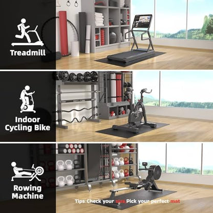 Treadmill Mat, 7'x3'/6'x3'/6'x2.5'/5.6'x2'/4'x2', 6mm Thick Exercise Equipment Gym Mat for Hardwood FloorCarpet, Compatible with Peloton Bike, Indoor Spin Bike, Elliptical - color: 48"x24"x6mm-black
