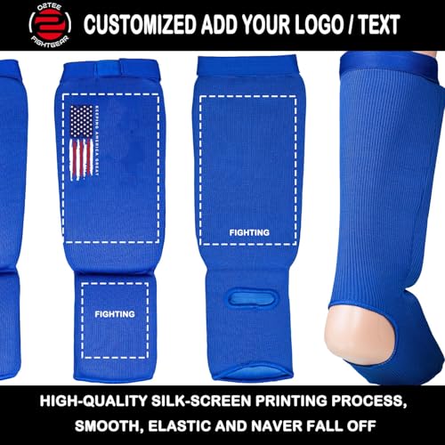 O2TEE Custom MMA Shin Pads Make Your Own Protective Shin Guards for Muay Thai Kickboxing Sparring and Training, for Adults, Kids, and Youth - color: blue