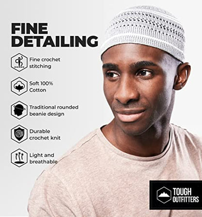 Tough Headwear Kufi Hat - Kufi Hats for Men Muslim, Turkish Kufi Cap - color: Grey White