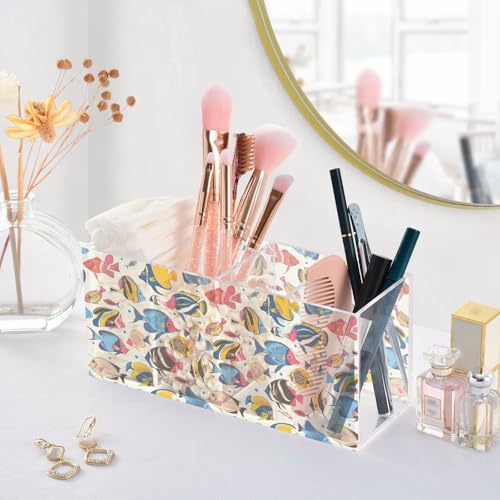Aquarium Acrylic Pen Holder 4 Compartments Pencil Organizer and Storage Makeup Brush Holder for Home Bedroom School Office Storage