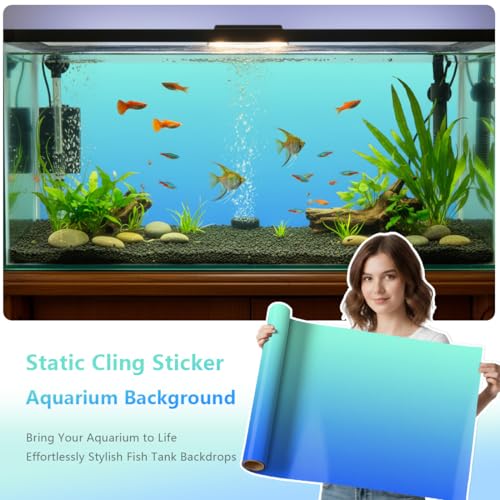 Aquarium Background - Static Cling Fish Tank Sticker - Cyan Blue Gradient | Easy Install for Glass Tanks, No Residue, Reusable 60 x 40 cm / (24 x 16 inches) - color: Cyan Blue, size: 24 x 16 inches