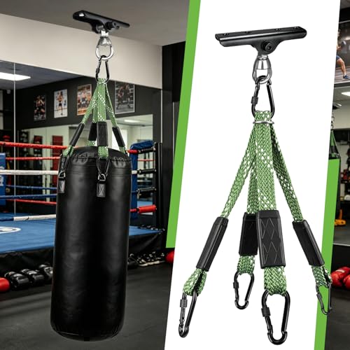 Heavy Duty Punching Bag Hanger with Boxing Bag Straps,180° +360° Rotation, Wall Ceiling Mount Hook for Heavy Boxing Bag, Weight Training, Aerial Yoga - color: Black&Silver