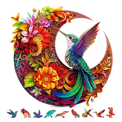 Unique Wooden Puzzles for Adults, Hummingbird Puzzle 300 Pieces 15.35" x 15.15", Animal Shaped Wood Puzzles Adult, Wooden Jigsaw Puzzles for Adults, Family Games for Kids and Adults - color: Hummingbird, size: 300 Pieces
