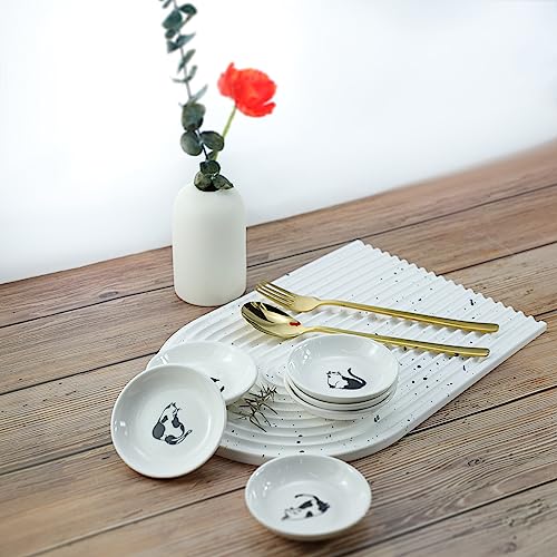 Super Cute Gentleman Cat Ceramic Sauce Dish/Seasoning Dish/Sushi Soy Dipping Bowl/Appetizer Plates/Serving Dish for Kitchen Home(Set of 6) - color: Cat-Gentleman