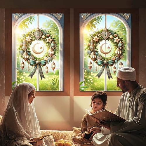 HOMETITUTE Eid Ramadan Window Banners Eid Mubarak Holiday Windows Cover Festival Curtain for Living Room Bedroom 31x47 Inch Moon and Star Window Hanging Festival Windows Backdrop - color: Colorful2