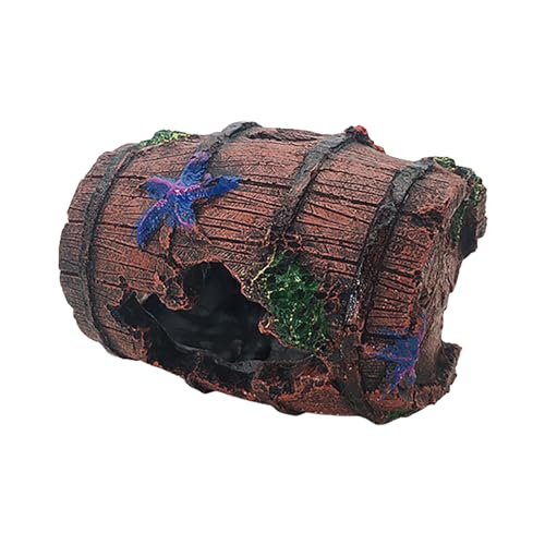 Resin Fish Tank Decor Cave Hideout 10cm Simulated Barrel Aquarium Ornament for Small Fish Freshwater and Saltwater