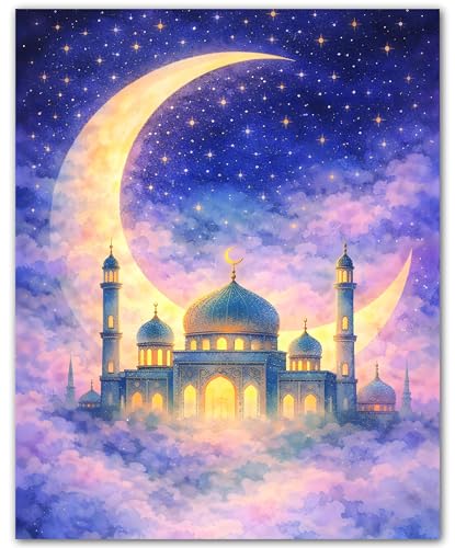 ZUKIY Islamic Wall Art - Celestial Mosque Night - Muslim Wall Decor for Living Room - Islamic Home Decor - 8x10 Unframed Poster - color: Celestial Mosque Night