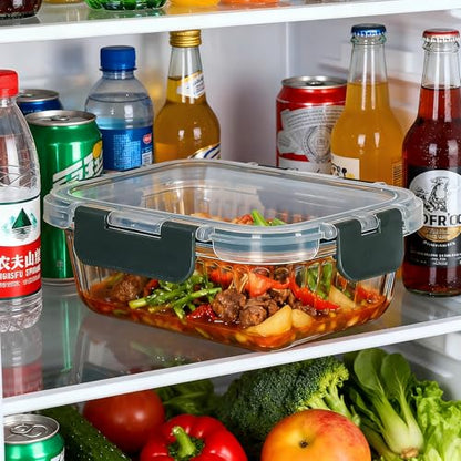 Glass Fluted Ombre grey Leak-Proof 6-Piece Set Food Storage Containers, Food Containers with Lids, Meal Prep Containers. (Rectangular) - size: Rectangular