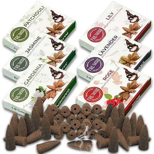 Floral - Backflow Incense Cones for Waterfall - Scented Inscents-Cones - Lavender, Jasmine, Rose, Patchouli, Lily, Gardenia - Insiensos Aromaticos - 6x10=60 Large Variety Pack - color: Floral