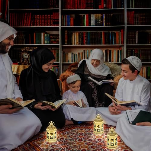 12pcs Gold Ramadan Lantern Lights, Ramadan Decorations, Mini EID Mubarak Candle Lanterns，Ramadan Decorations for Home, Table, wall رمضان للزينة ومصباح رمضان للزينة