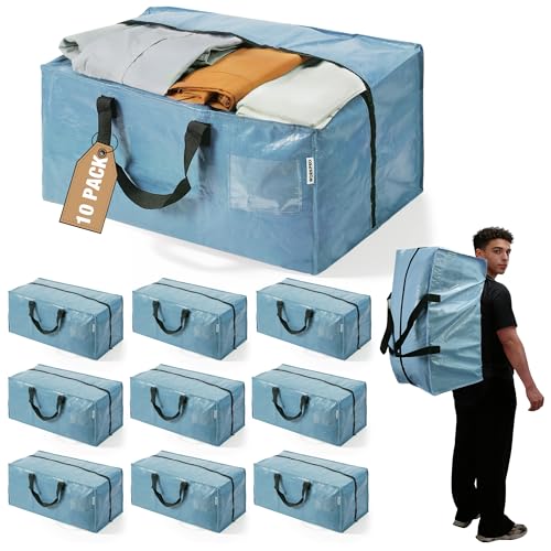 WORKPRO 10 Pack Extra Large Moving Bags with Backpack Straps & Handles | Heavy Duty Moving Storage Bags, Dusty Blue, Double Zippers for Moving, Dorm, Closet Storage & Travel - color: Dusty Blue, size: 10 Pack