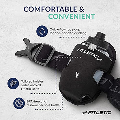 Fitletic - Extra Mile Holster Bottle Add-On, Water Bottle Holder with Clear Water Bottle for Running Belt, Hydration - color: Black - Single, size: 8 Ounces