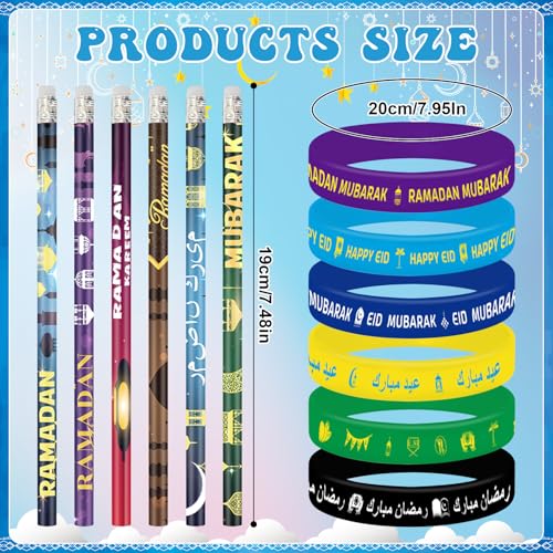 116 Pcs Eid Ramadan Mubarak Gifts Ramadan Stationery Include 36 Ramadan Pencils 36 Wristbands 36 Badges 8 Stickers for Eid Mubarak Party Favor Decor Supplies Ramadan Gift