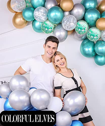 12 Inch 100 Pcs Latex Metallic Chrome Balloons Helium Shiny Thicken Balloons Party Decoration (Silver) - color: Silver