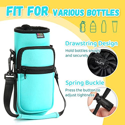 Nuovoware Water Bottle Carrier Bag, 25oz/32oz, Blue-green | Adjustable Shoulder Hand Strap, 2 Pocket, Neoprene Sleeve, For Hiking Travelling Camping - color: Blue-green, size: 25-32 Ounces - Standard