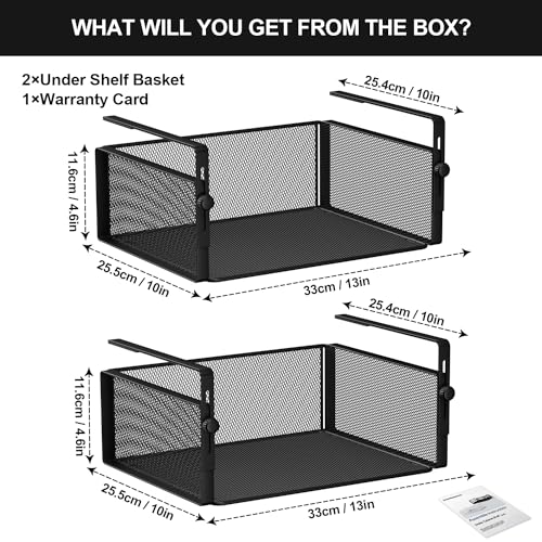 AmonHouseware 2Pack Under Shelf Basket,Adjustable Hanging Holder,Black | Under Cabinet Shelf Add-on, Slide-in Baskets,Storage for Laundry Room Kitchen Pantry Desk Bookshelf Counter Cupboard - color: Black